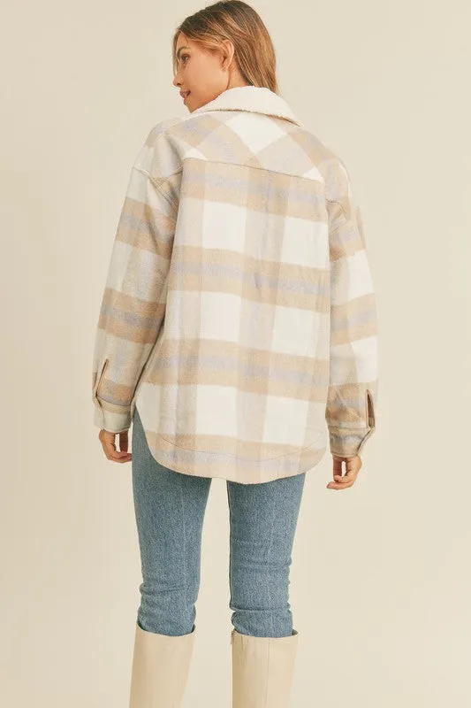 Neutral Plaid Shacket with Sherpa Collar