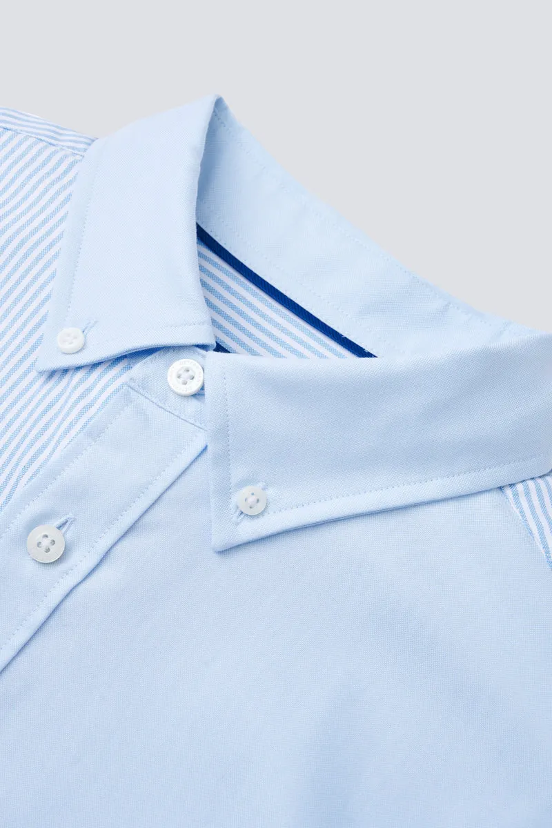 Oxford Button-Down Color Blocked Casual Shirt | Light Blue / Light Blue Stripes 37820N