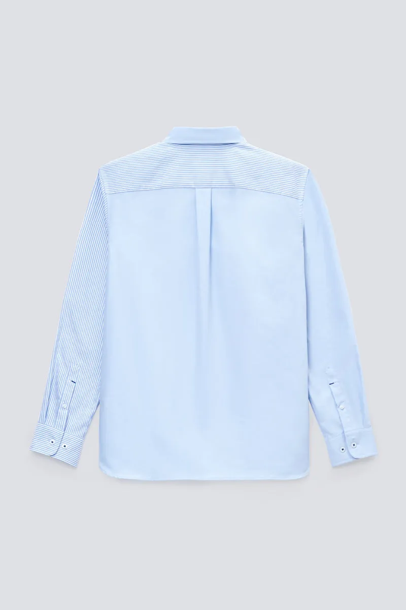 Oxford Button-Down Color Blocked Casual Shirt | Light Blue / Light Blue Stripes 37820N