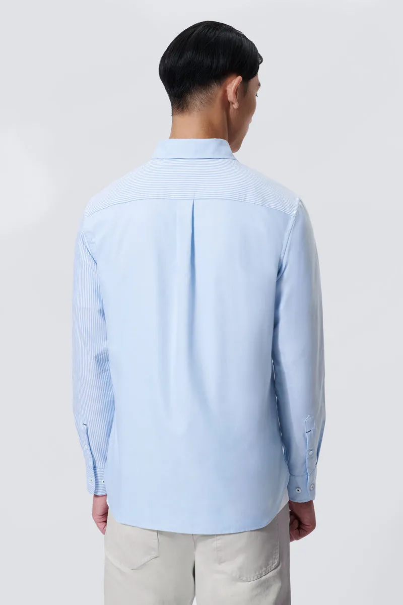 Oxford Button-Down Color Blocked Casual Shirt | Light Blue / Light Blue Stripes 37820N