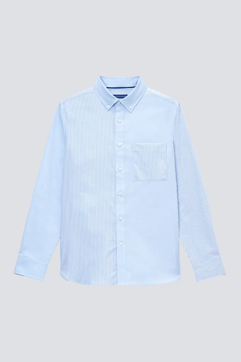 Oxford Button-Down Color Blocked Casual Shirt | Light Blue / Light Blue Stripes 37820N