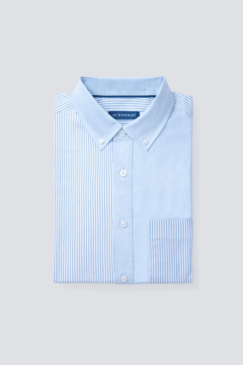 Oxford Button-Down Color Blocked Casual Shirt | Light Blue / Light Blue Stripes 37820N