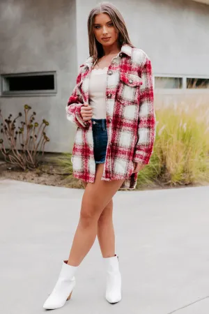 Plaid Timing Oversized Plaid Shacket (Burgundy)