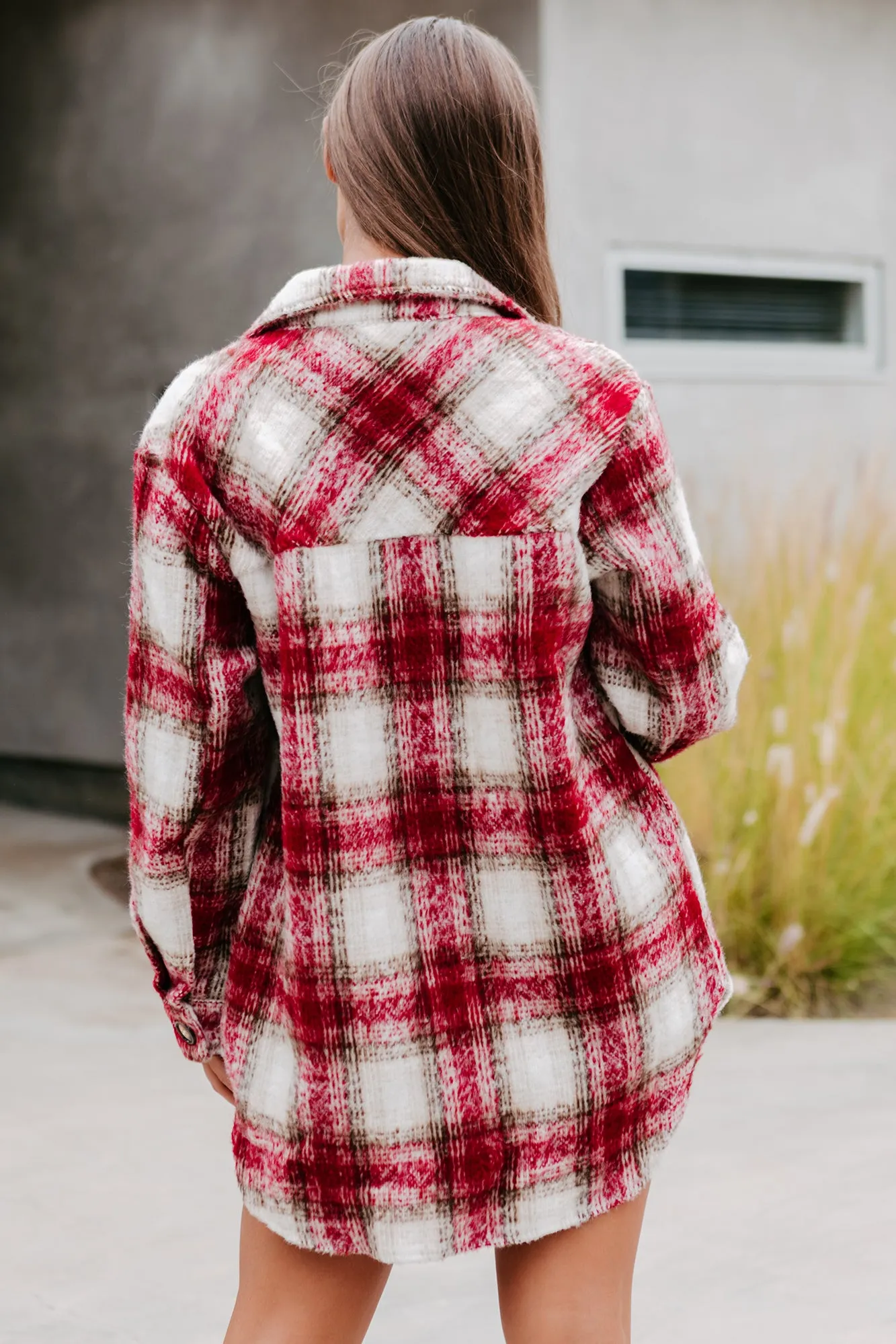 Plaid Timing Oversized Plaid Shacket (Burgundy)