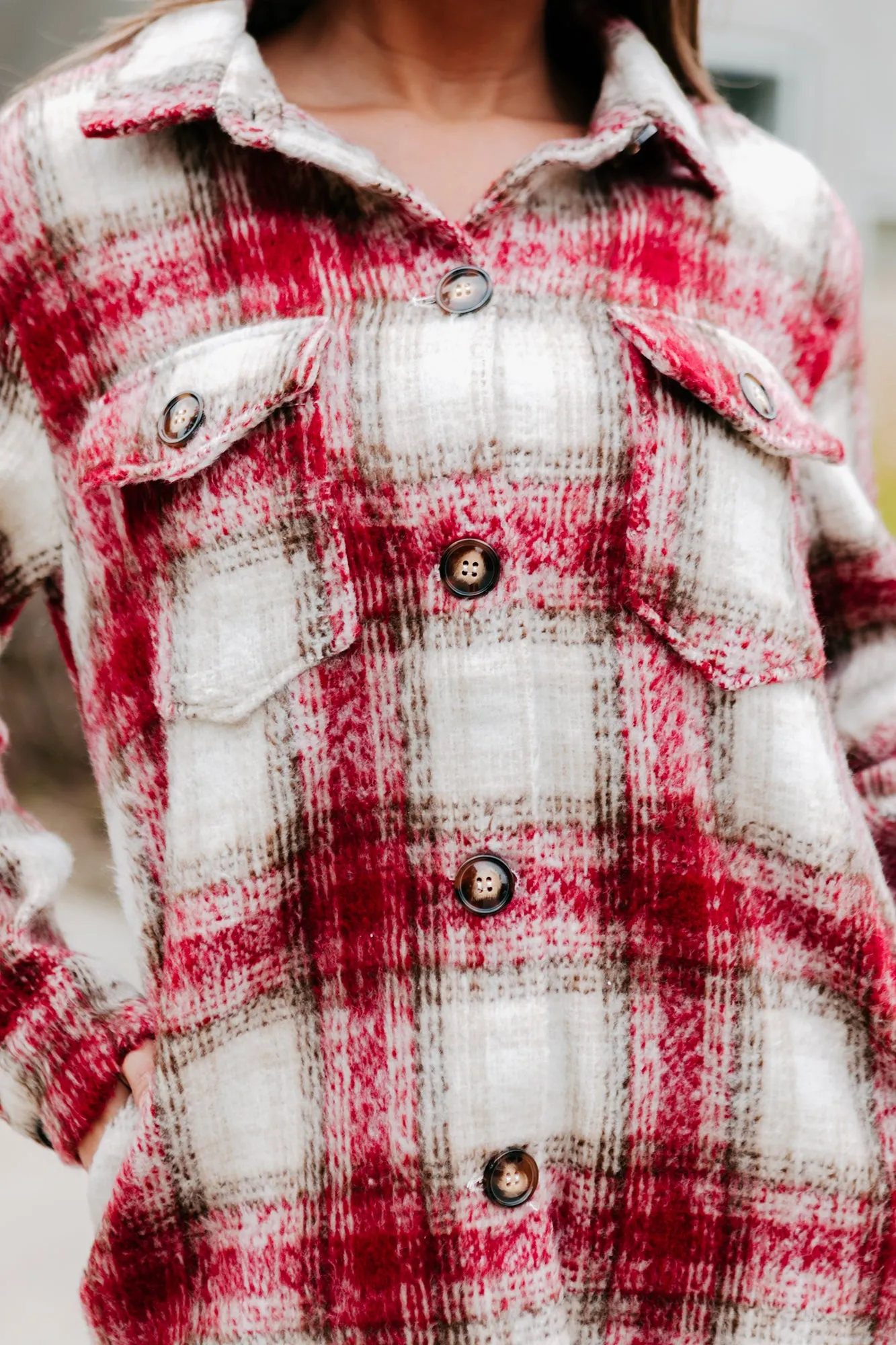 Plaid Timing Oversized Plaid Shacket (Burgundy)