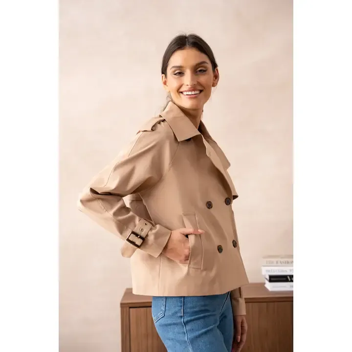 Plain Cropped Cotton Trench Coat