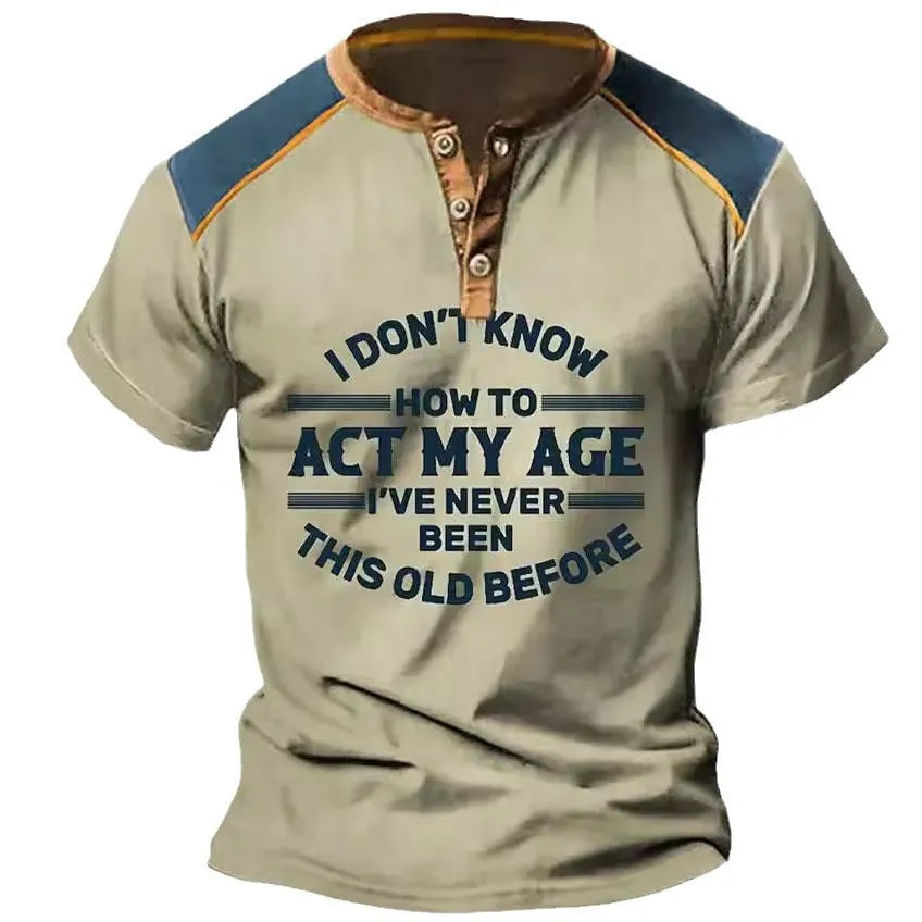 PRINTED LETTER PATTERN CASUAL AND FASHIONABLE HENRY MEN'S T-SHIRT
