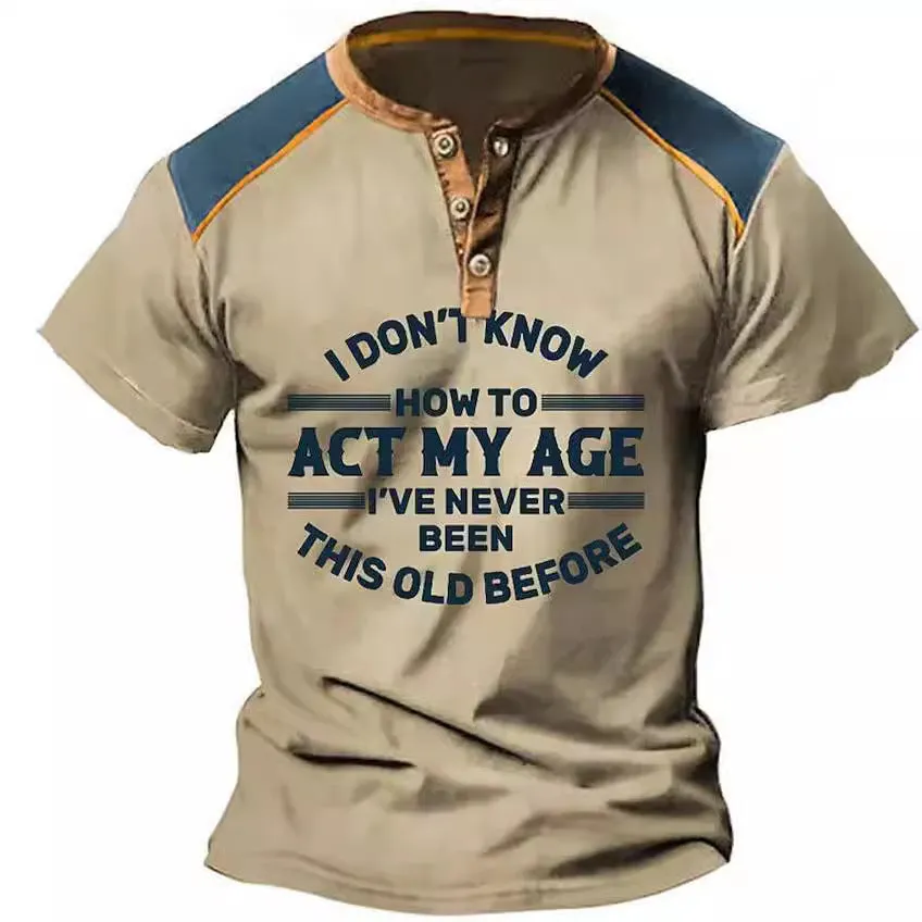 PRINTED LETTER PATTERN CASUAL AND FASHIONABLE HENRY MEN'S T-SHIRT