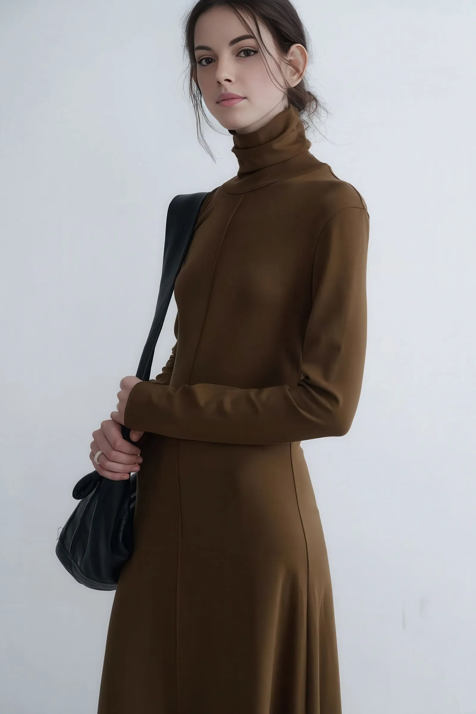 Refined Autumn Knit Turtleneck Maxi Dress
