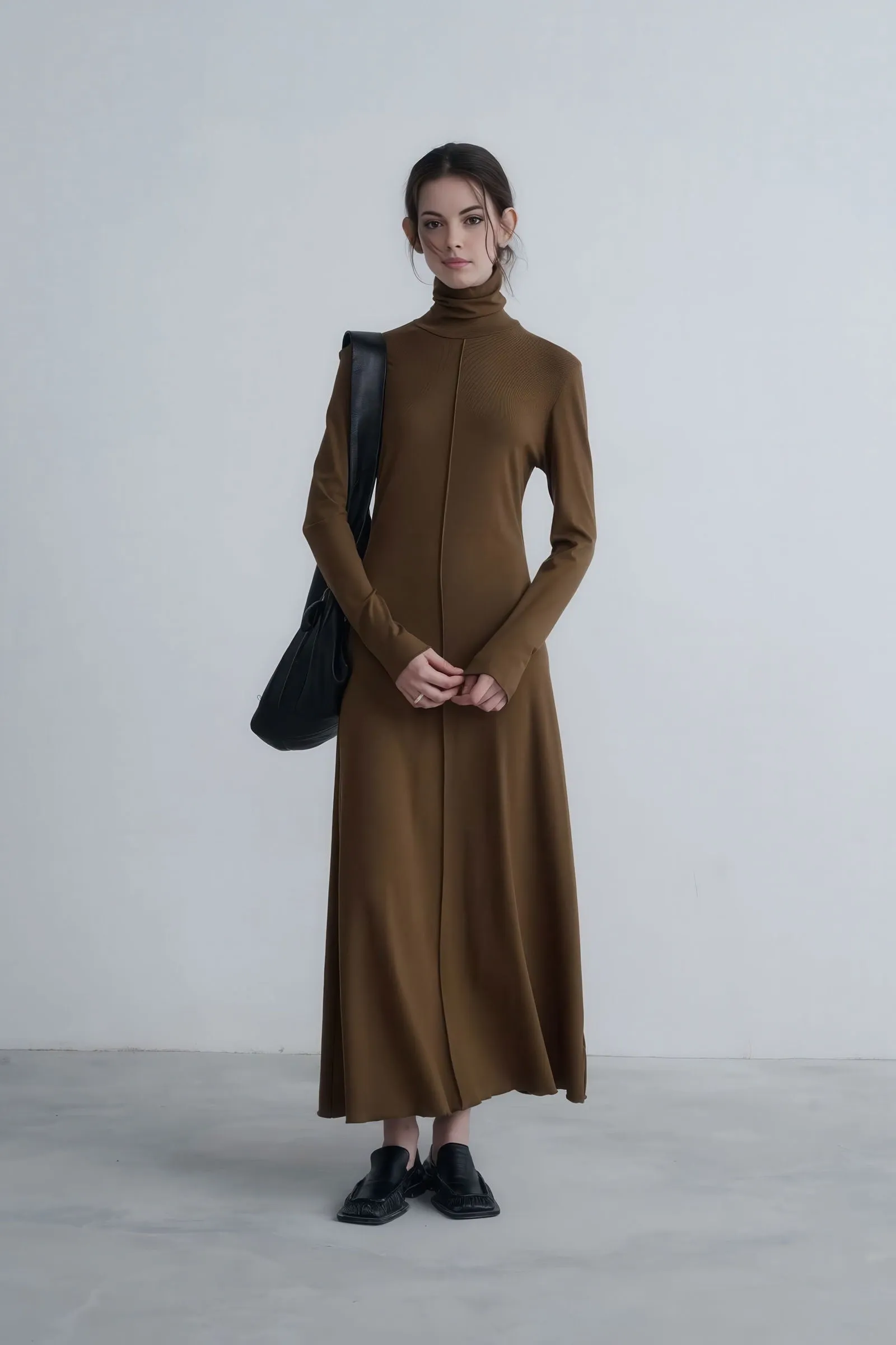 Refined Autumn Knit Turtleneck Maxi Dress