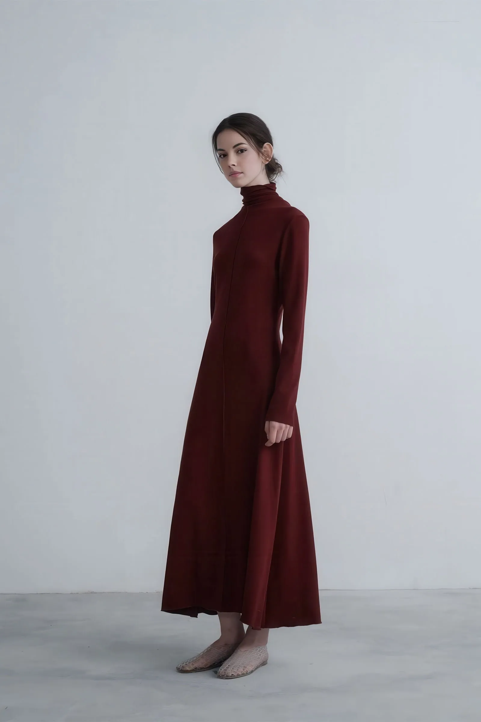 Refined Autumn Knit Turtleneck Maxi Dress