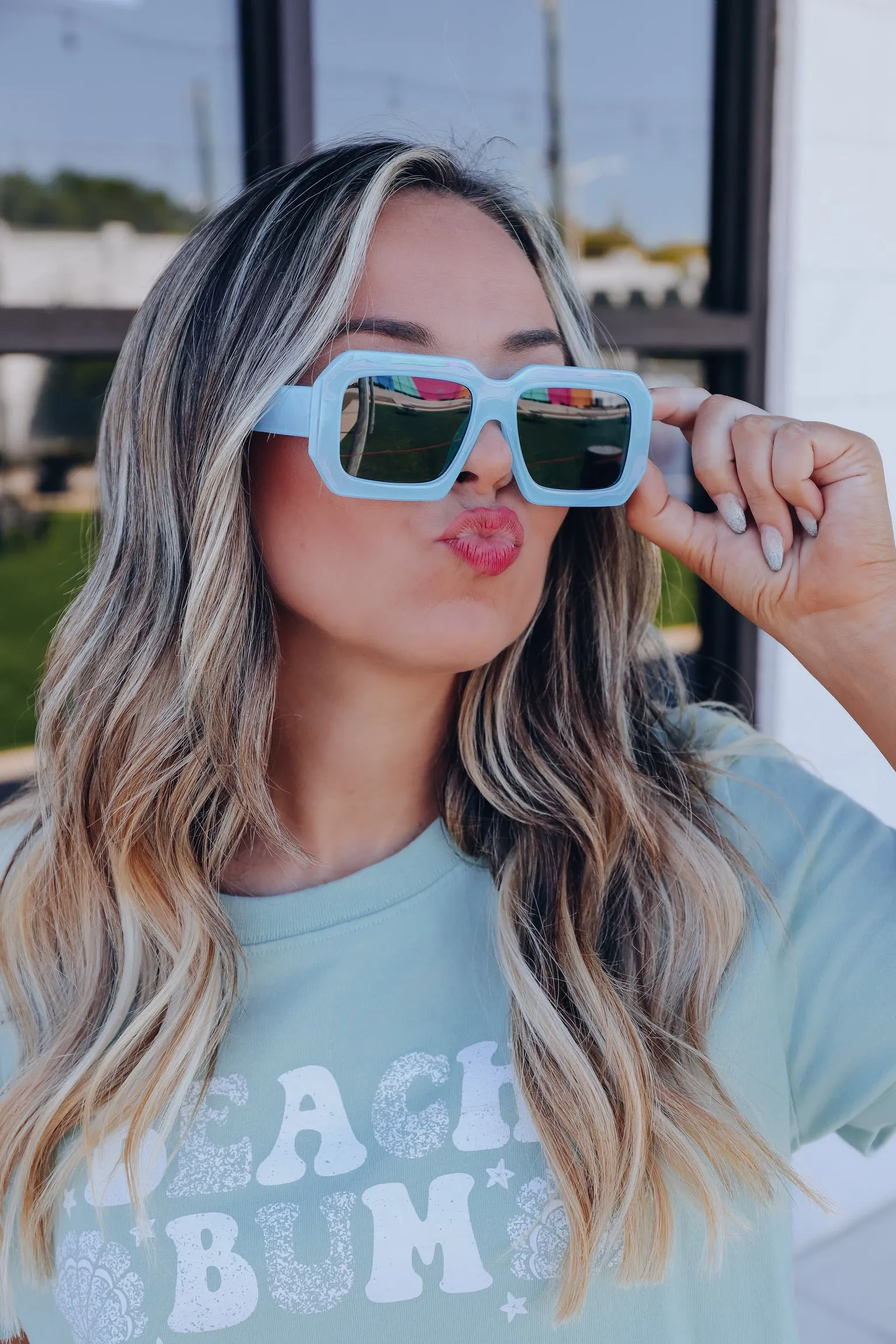 Retro Square Fashion Sunglasses - Blue