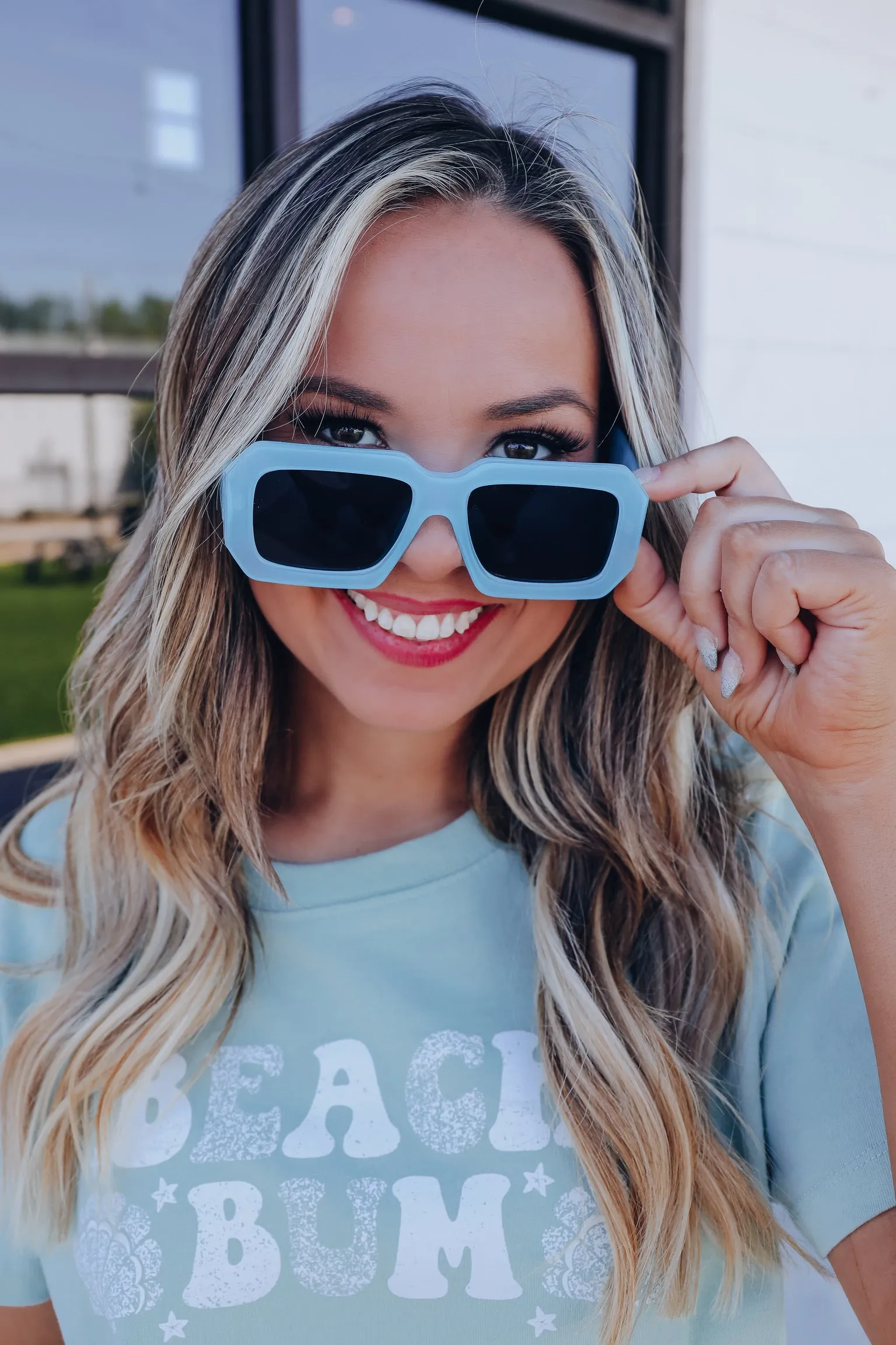 Retro Square Fashion Sunglasses - Blue