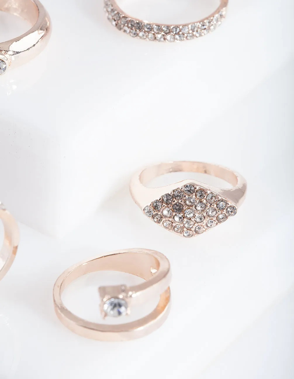 Rose Gold Diamante Swirl Ring Pack