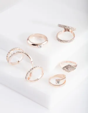 Rose Gold Diamante Swirl Ring Pack