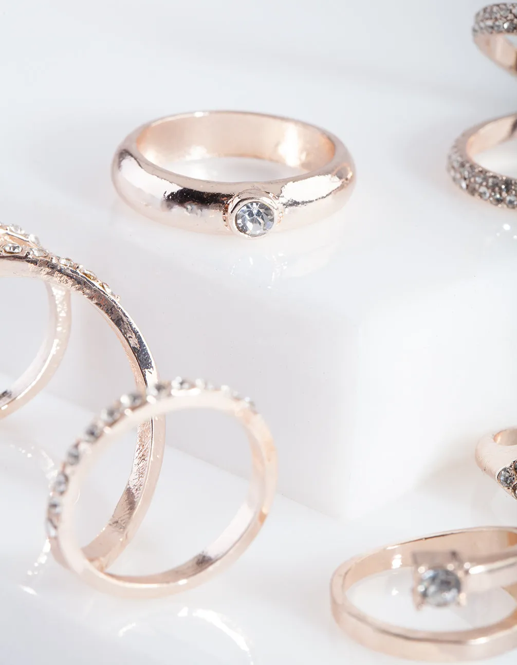 Rose Gold Diamante Swirl Ring Pack