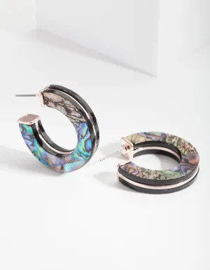 Rose Gold Teal Iridescent Open Hoop Earrings