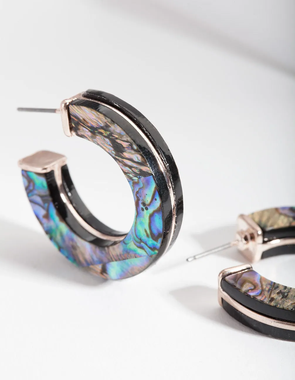 Rose Gold Teal Iridescent Open Hoop Earrings