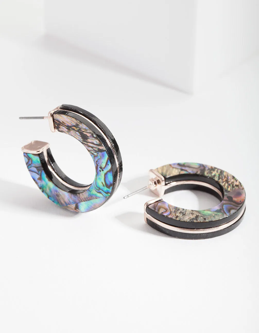 Rose Gold Teal Iridescent Open Hoop Earrings