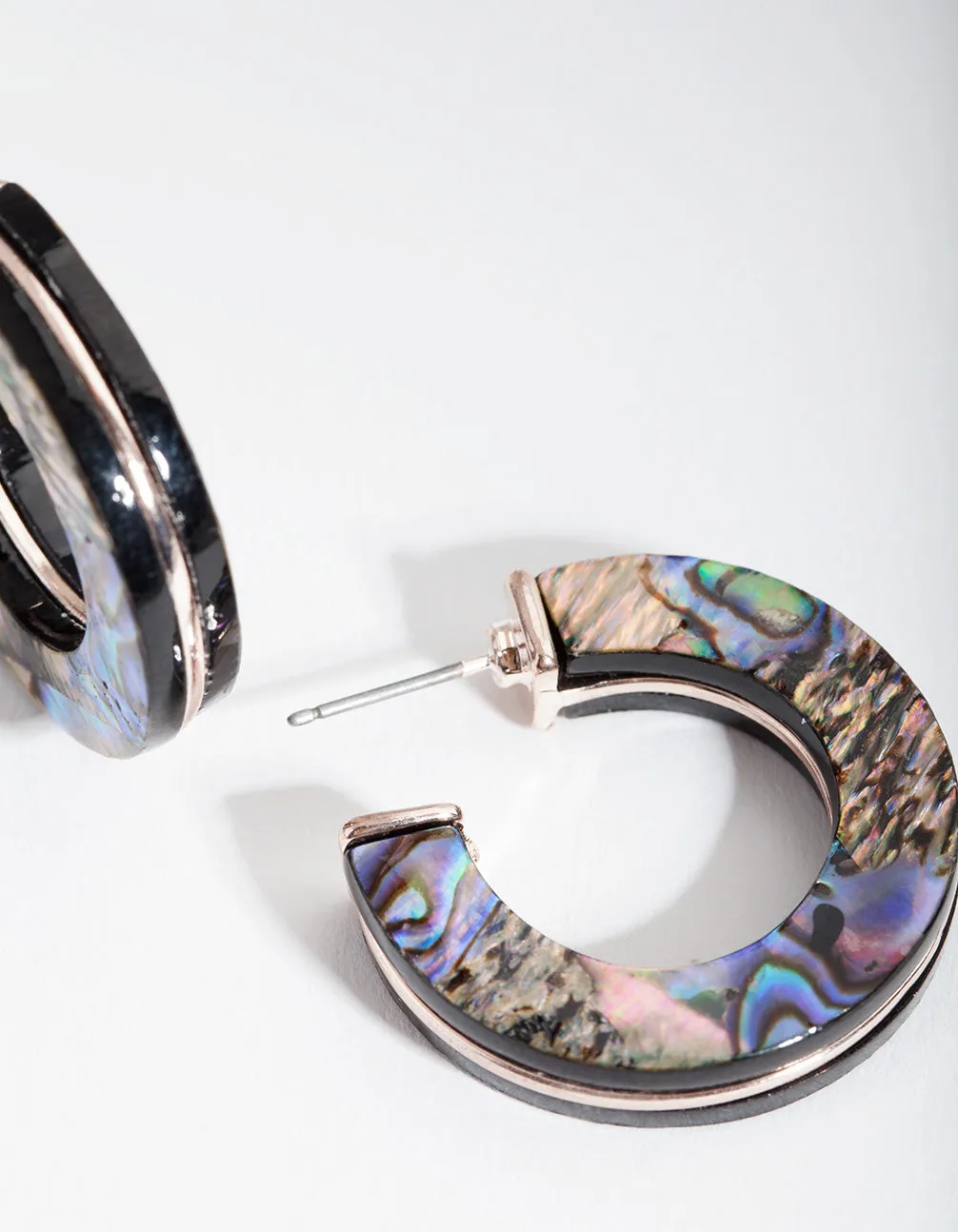 Rose Gold Teal Iridescent Open Hoop Earrings