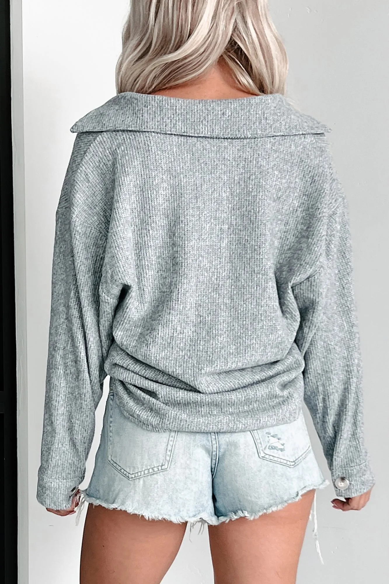 Ryland Brushed Waffle Knit Shacket (Heather Grey)