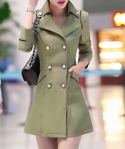 Spring / Autumn Women's Double-Breasted Slim Medium Long Coat