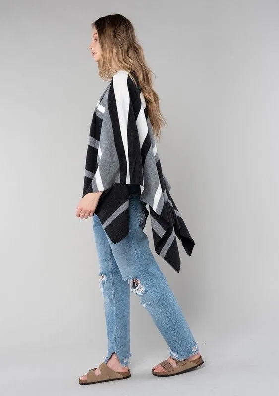 Striped Sweater Knit Poncho