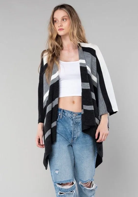 Striped Sweater Knit Poncho