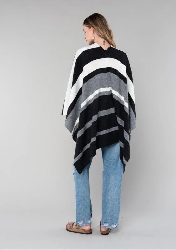Striped Sweater Knit Poncho