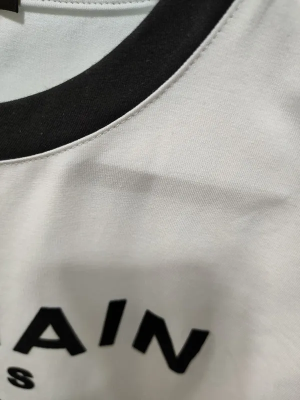 T Shirt Balmain Spring/Summer Flocking Letter Cotton Batwing Sleeve round Neck Loose Short Sleeves T-shirt
