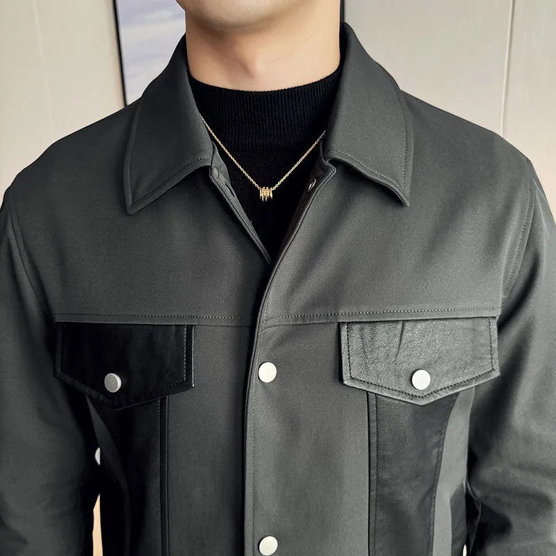 Toleet winter outfits men 2024 Black Friday Cyber Monday Christmas Autumn and Winter High-End Fashion Personalized Leather Jacket Men's Lapel Fashion