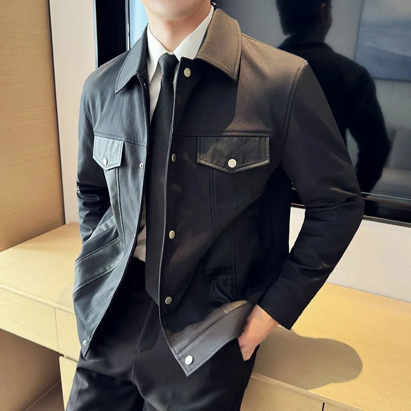 Toleet winter outfits men 2024 Black Friday Cyber Monday Christmas Autumn and Winter High-End Fashion Personalized Leather Jacket Men's Lapel Fashion