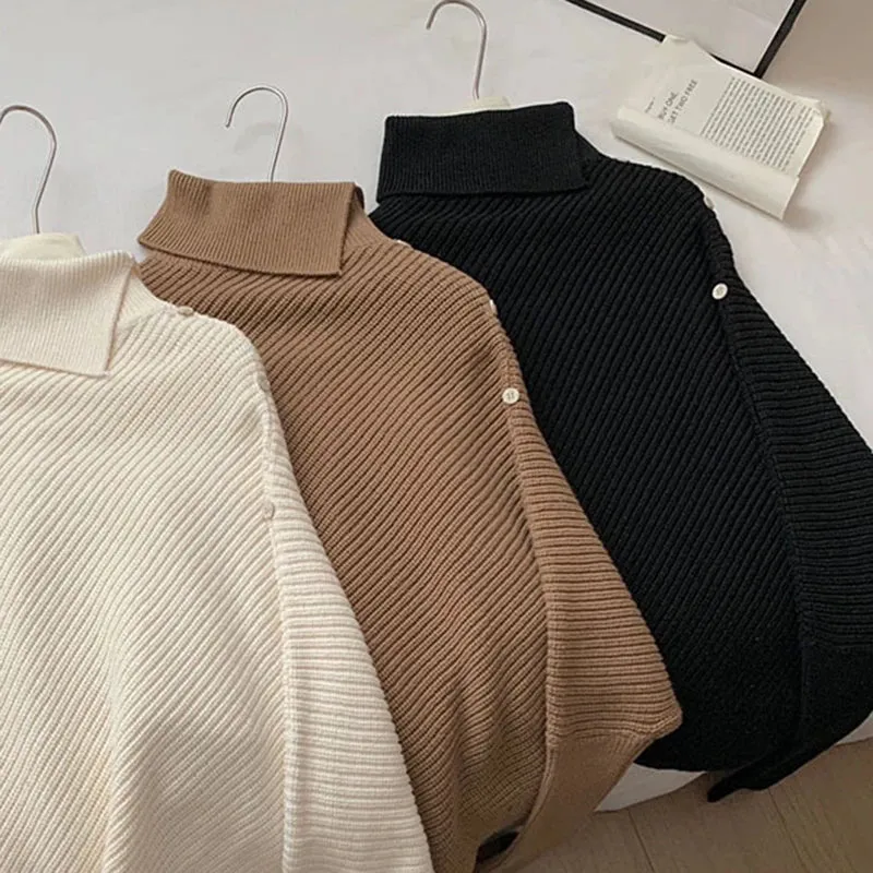 Turtleneck Long Sleeve Irregular Pullover