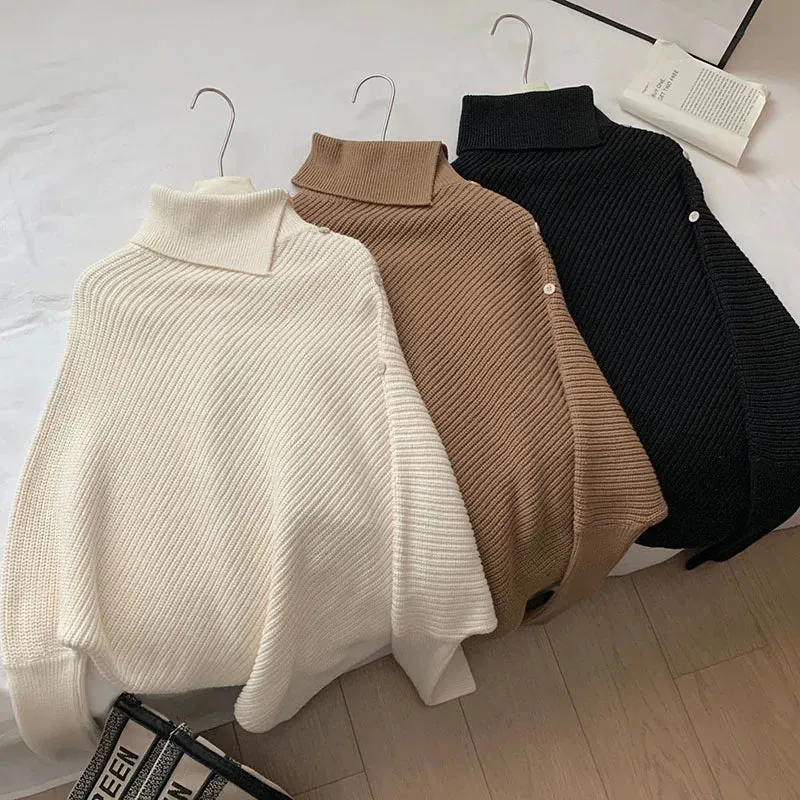 Turtleneck Long Sleeve Irregular Pullover