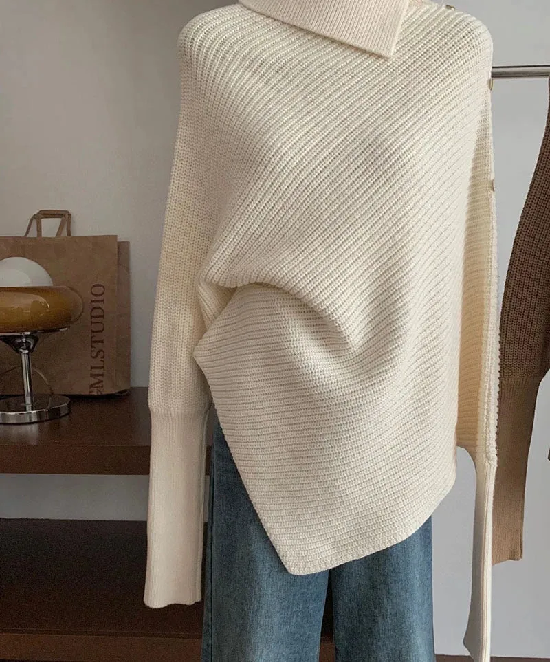 Turtleneck Long Sleeve Irregular Pullover