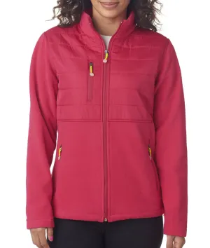 ultraclub ladies' fleece jacket with quilted yoke overlay - raspberry (m)