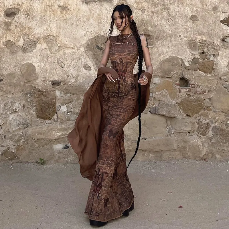 Vvsha Kveen Angel Print Maxi Dress