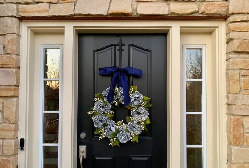 Winter Farmhouse Gray Peony Wreath