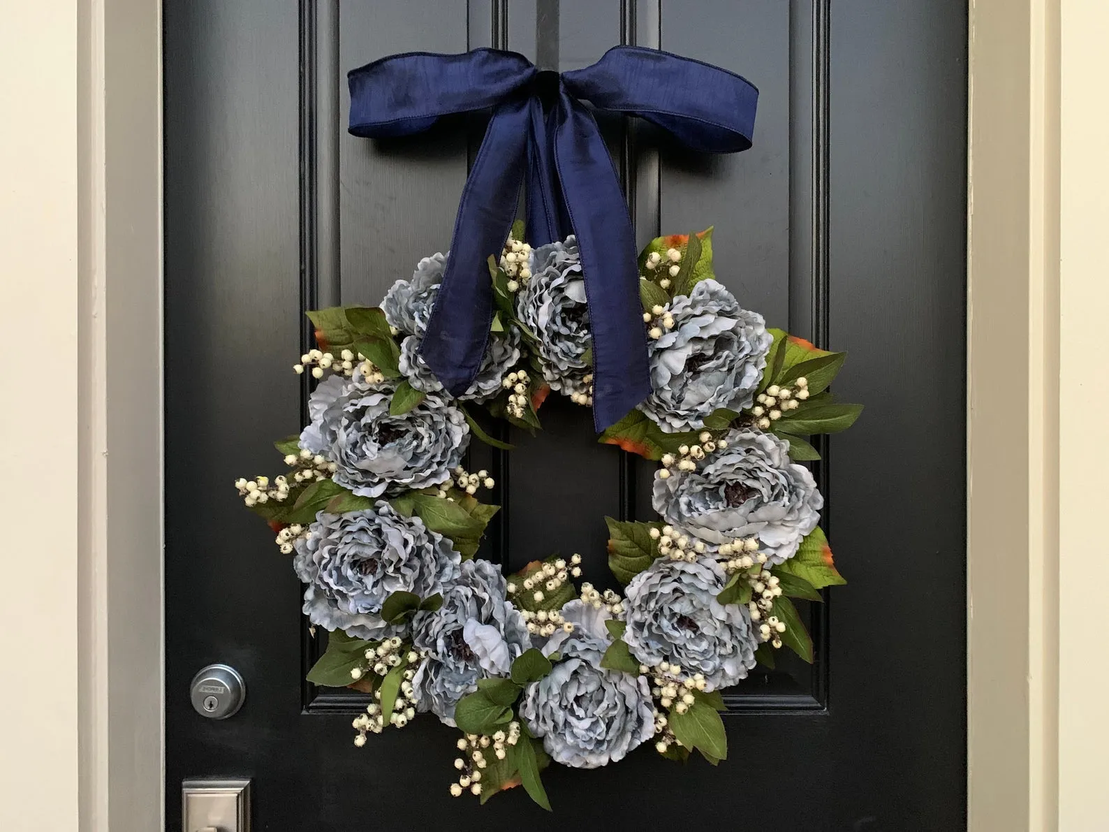 Winter Farmhouse Gray Peony Wreath