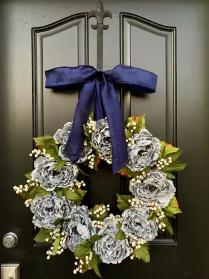 Winter Farmhouse Gray Peony Wreath