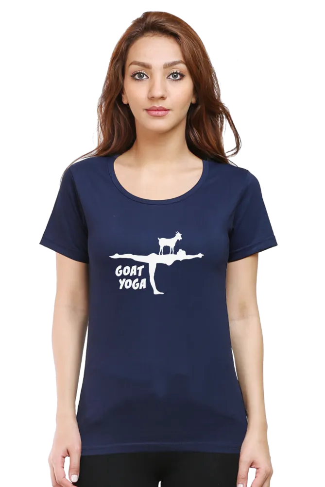 Women Round Neck Half Sleeves Classic T-Shirt - Cute Goat Yoga