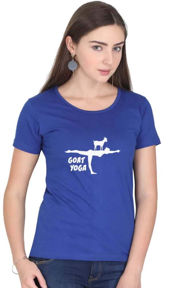 Women Round Neck Half Sleeves Classic T-Shirt - Cute Goat Yoga