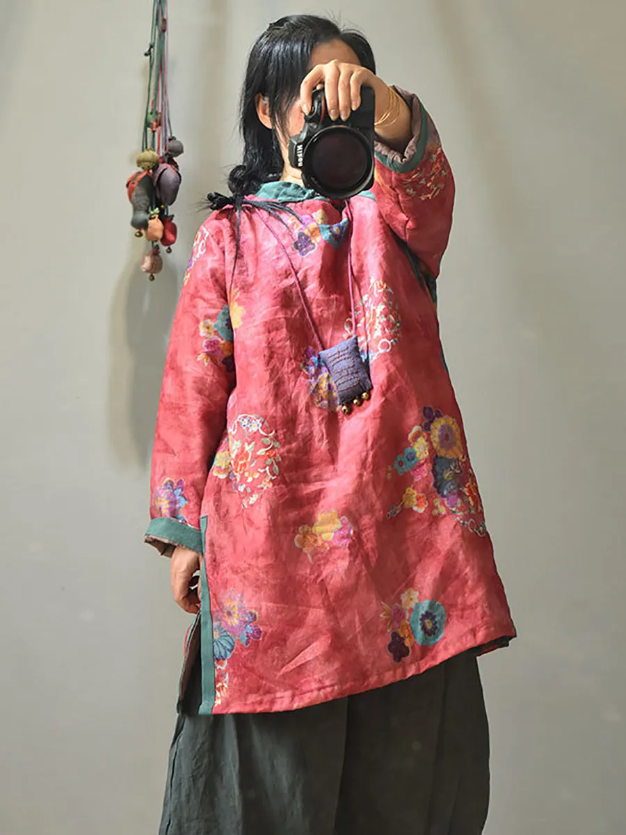 Women Winter Vintage Phoenix Split-hem Ramie Coat