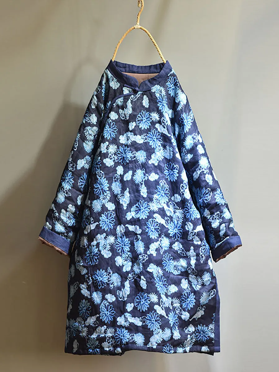 Women Winter Vintage Phoenix Split-hem Ramie Coat