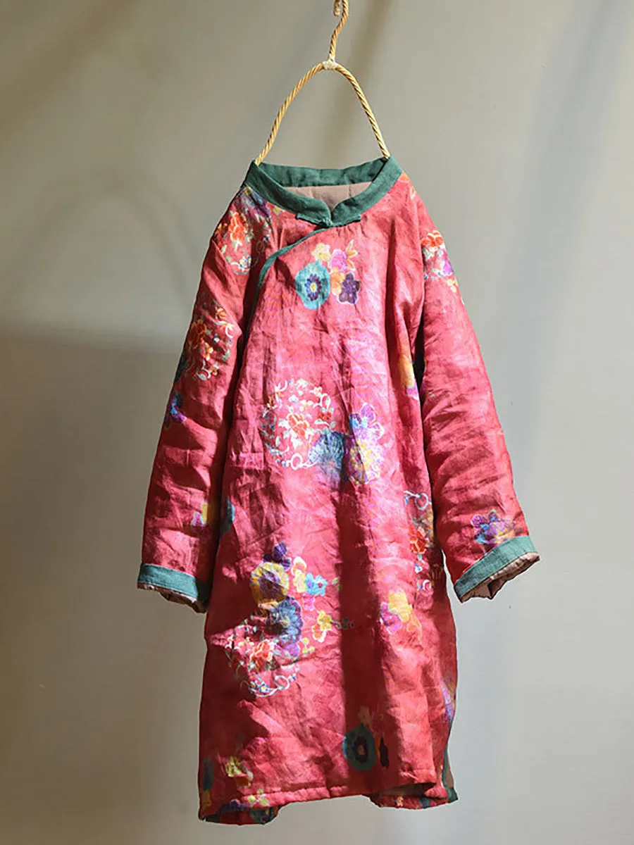 Women Winter Vintage Phoenix Split-hem Ramie Coat