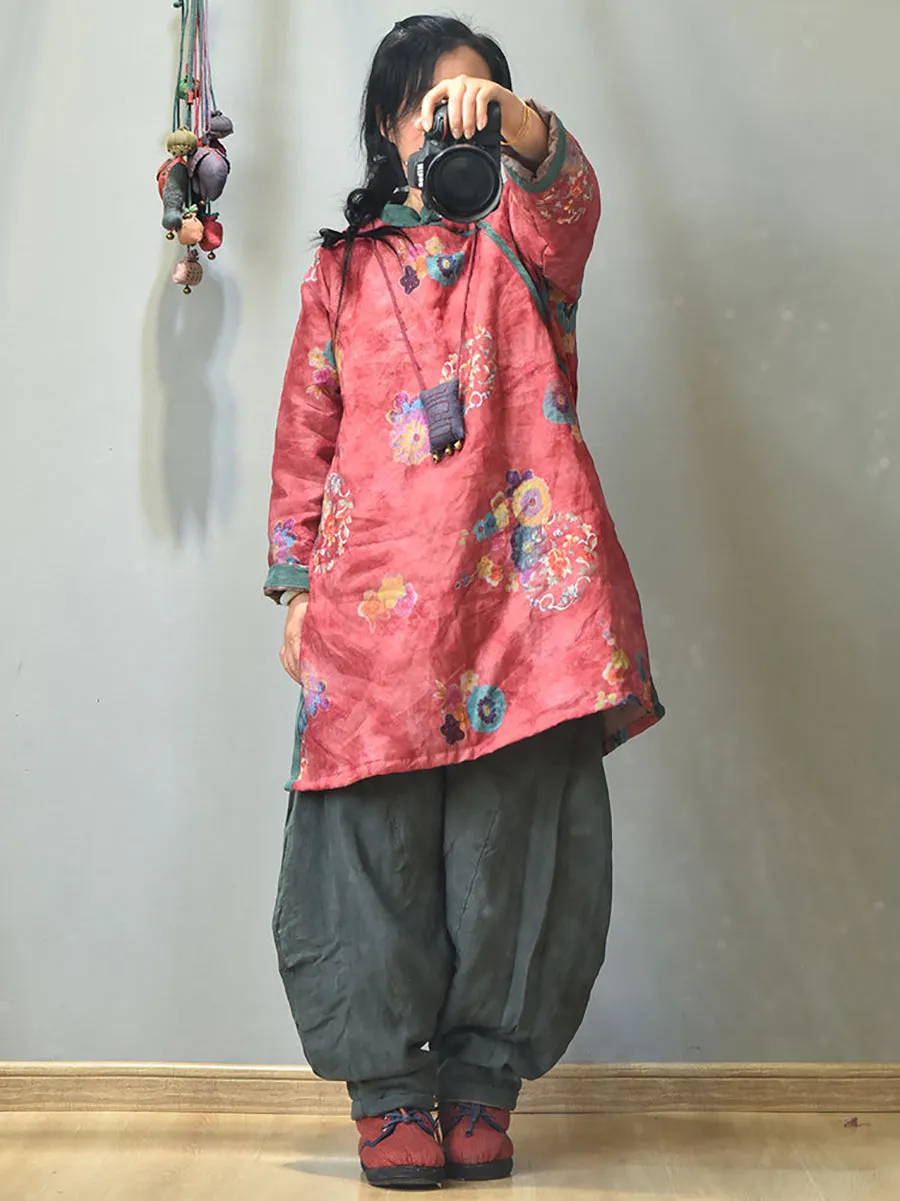 Women Winter Vintage Phoenix Split-hem Ramie Coat