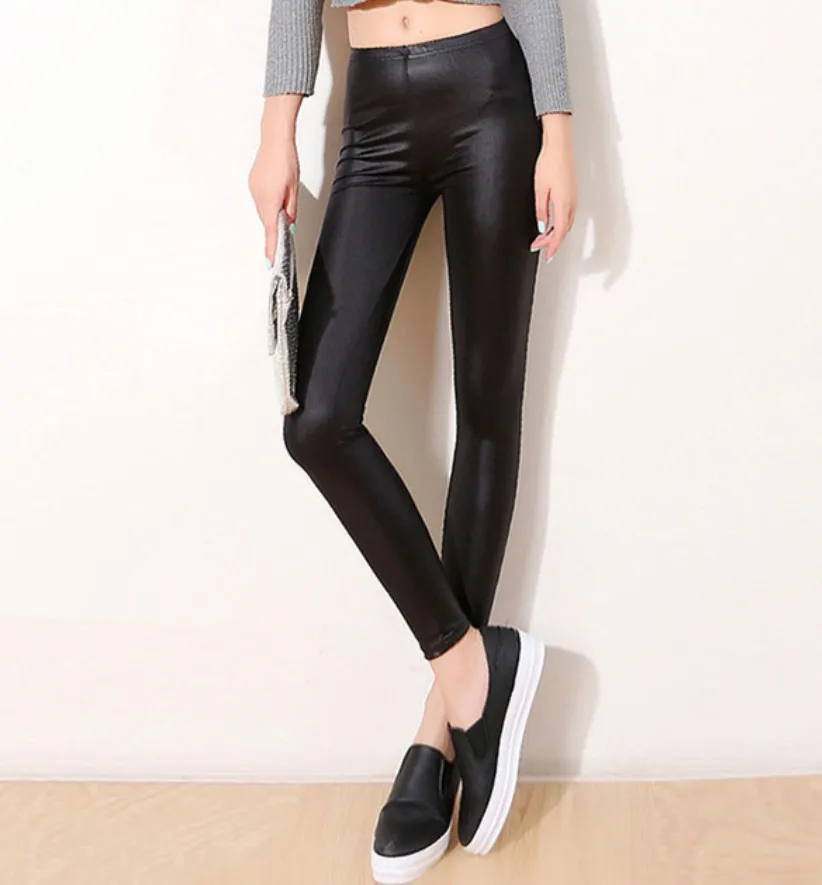 Women's Autumn Plus Size Faux Leather Stretchy Leggings