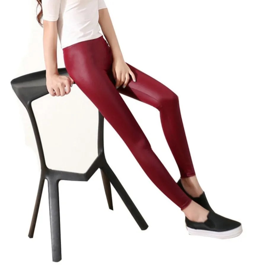 Women's Autumn Plus Size Faux Leather Stretchy Leggings