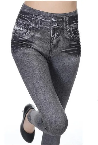 Women's Spring/Autumn High Waist Leggings With Denim Imitation Pattern