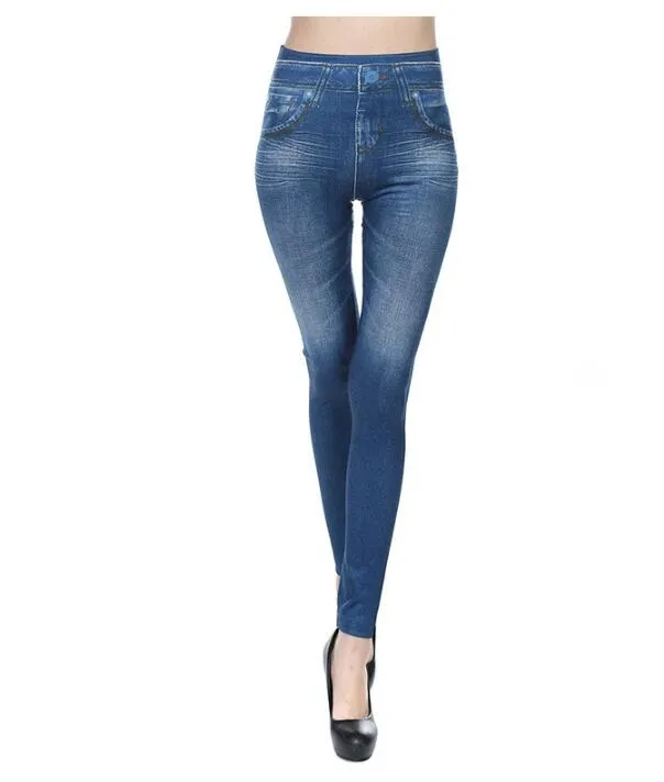 Women's Spring/Autumn High Waist Leggings With Denim Imitation Pattern
